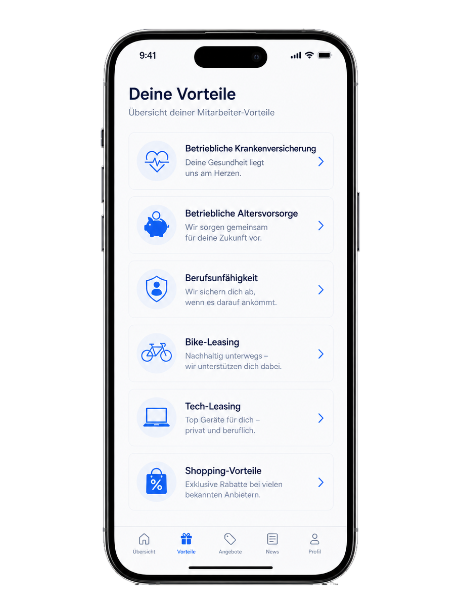 Benefit-Übersicht mit Gesamtwert in der Makemore App