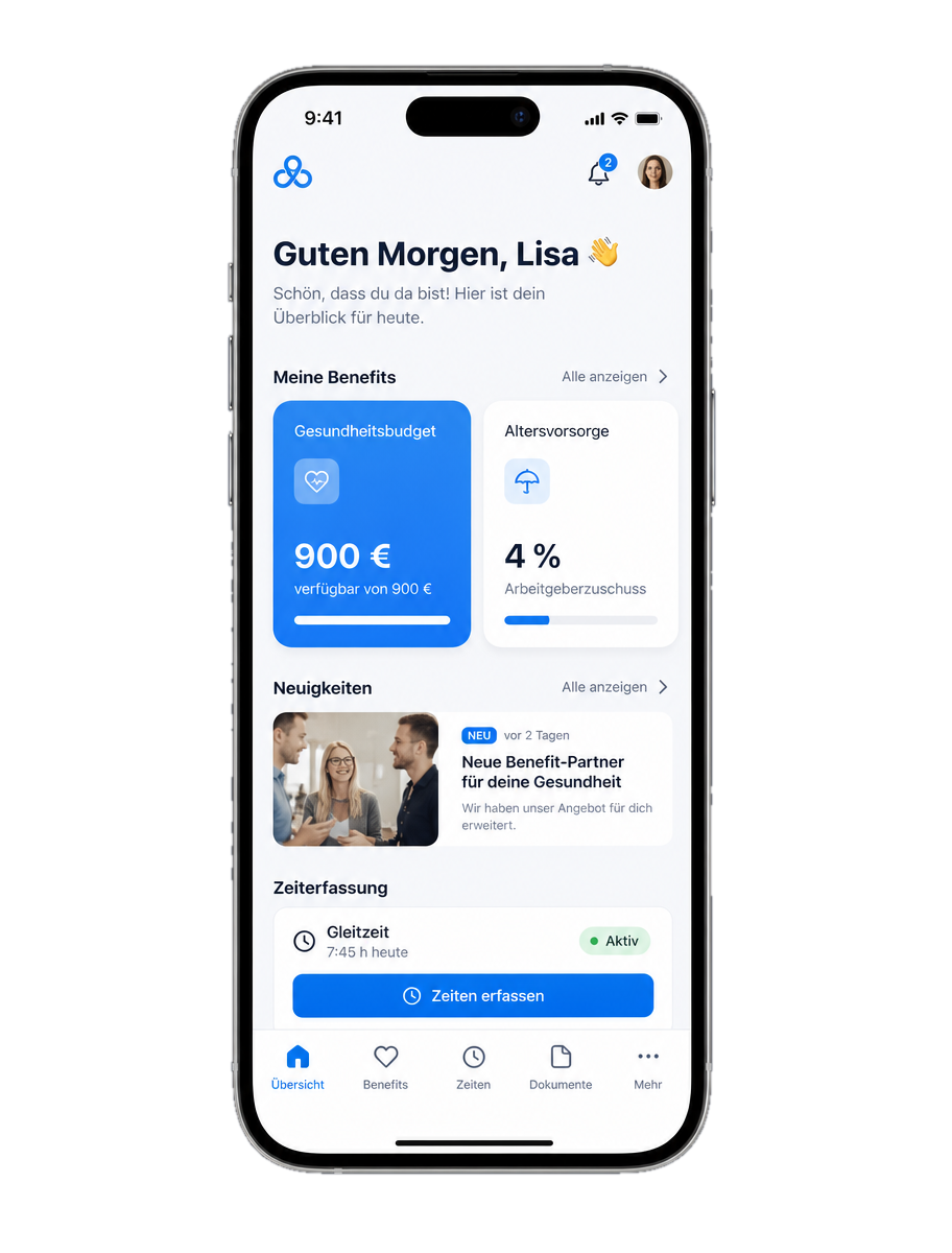 Startbildschirm der Makemore Mitarbeitenden-App